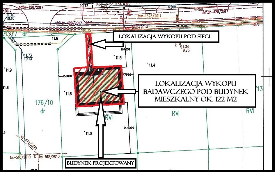 MAPA 2Lokalizacja wykopu badawczego. Kolor czerwony – zakres wykopu.